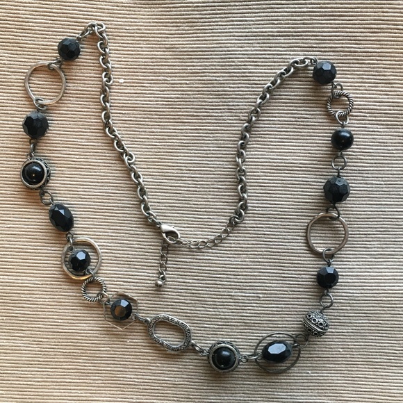 Silver & black beaded necklace 24" adjustable - Picture 3 of 3